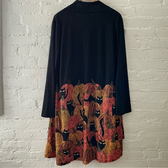 A Walk In The Park Black Cat Theme Open Cardigan 2X Art to Wear Layers Boho Rare - Picture 4 of 8